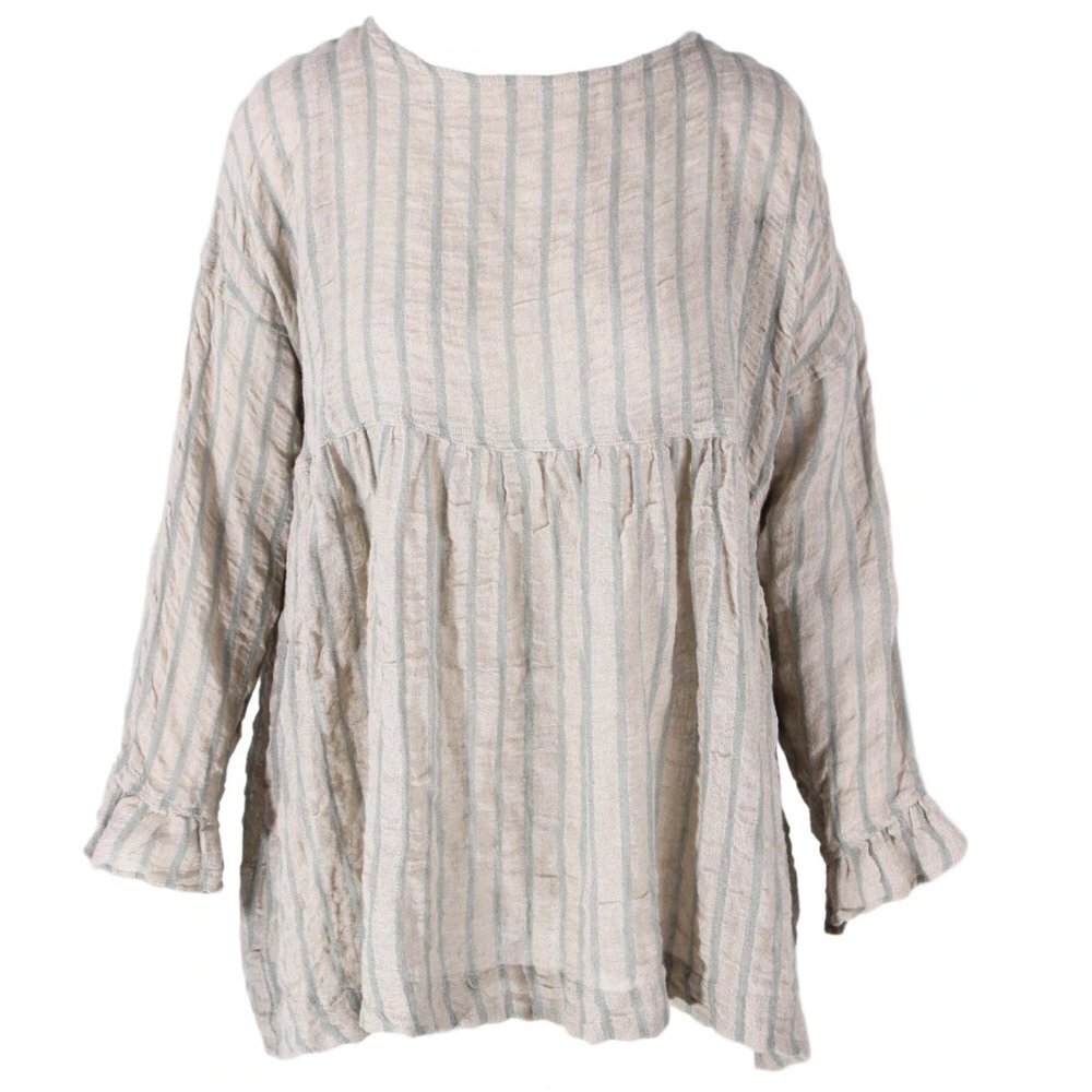 Ichi Antiquites Striped Pullover Linen Wool Top One Size